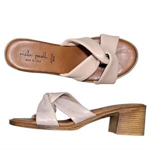 Mila Paoli Knotted Leather Slip On Open Toe Sandal Block Heel Size 9 Rose Pink